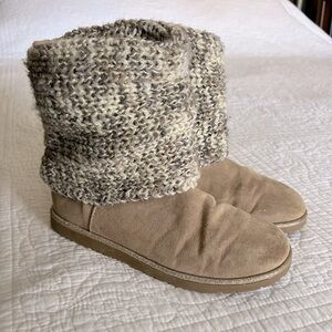 Girls sweater knit glitter taupe boots - 11.5
